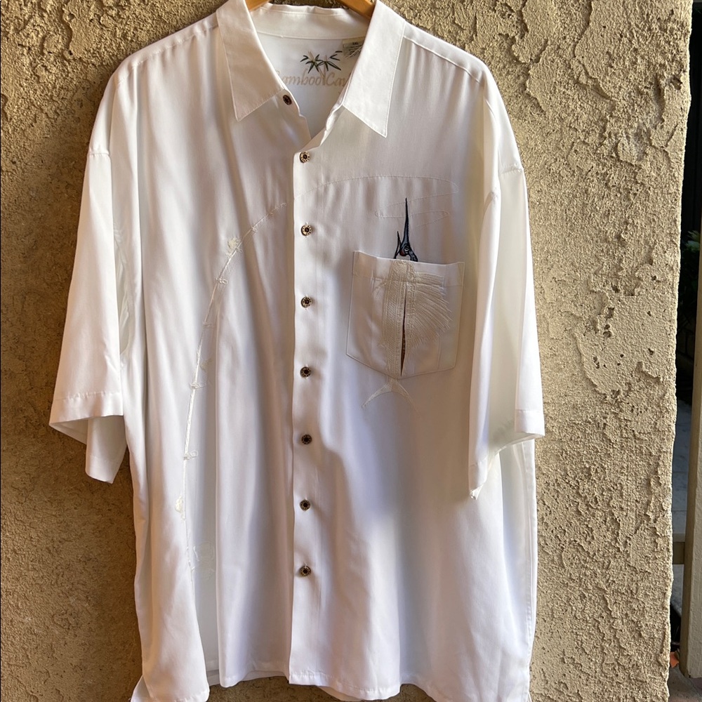 BAMBOO CAY White Shirt with Marlin Embroidery Mens 3XL modal blend - Picture 9 of 17